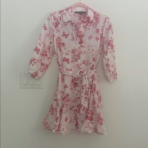 Cynthia Steffe Cotton Red & White Floral Shirt Dress with Tie Waist Women Size M